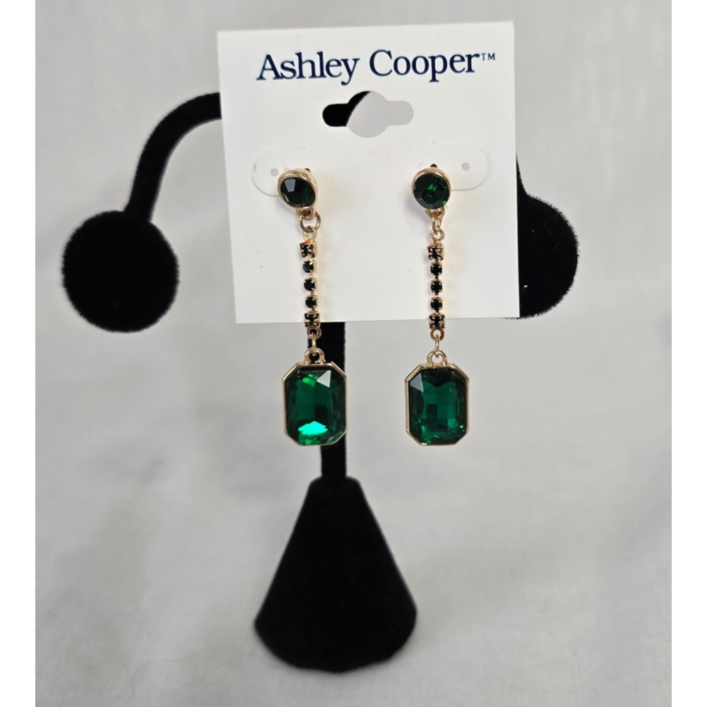Ashley Cooper Emerald Green Gems & Gold Dangle Earrings NWT